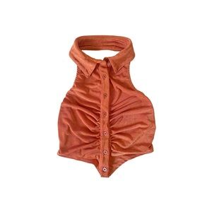 orange button up halter crop top